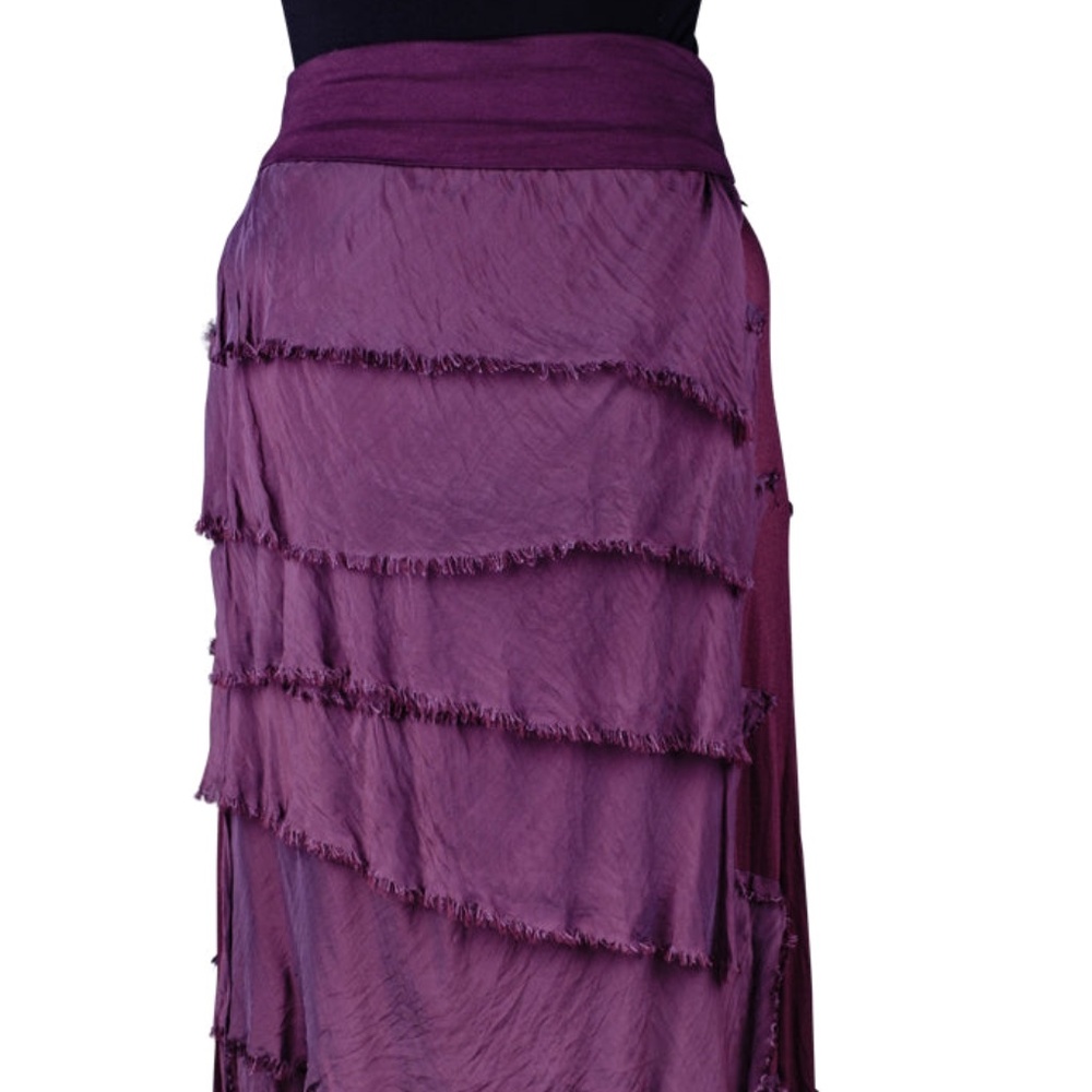 Tina Stephens Elisa Silk Ruffle Skirt - Eggplant